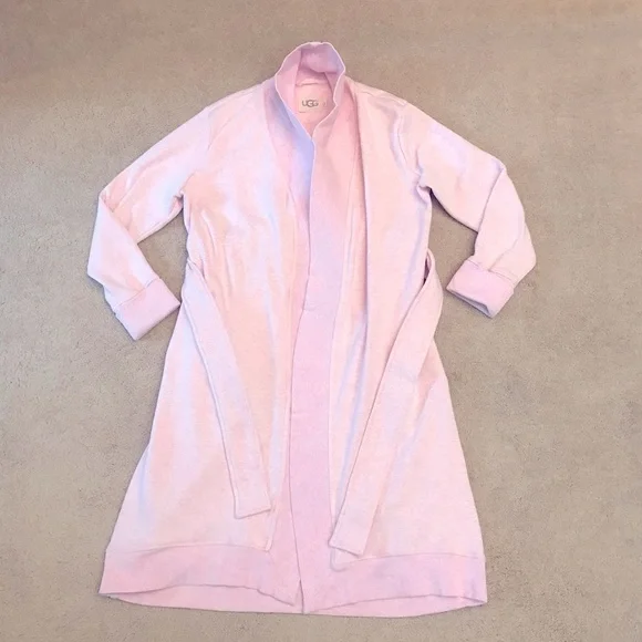 UGG Duffield Light Pink Belted Robe Housecoat Womens Medium Pockets Cotton - Picture 2 of 12